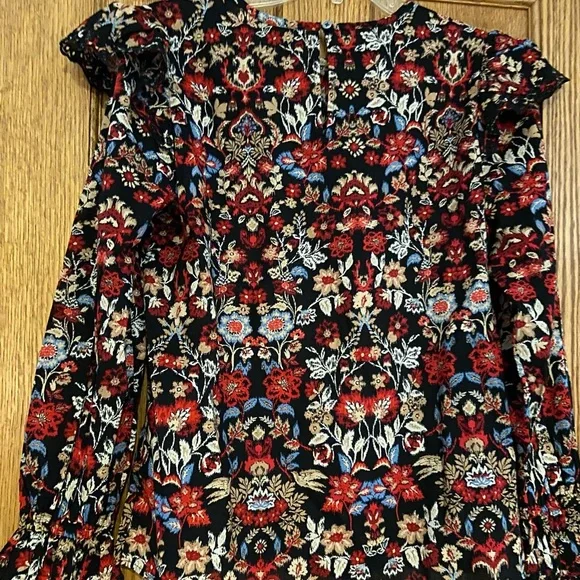 LOFT LONG SLEEVE FOREST RUFFLE SCALLOPED YOKE BLOUSE TOP SIZE SMALL - Picture 9 of 13